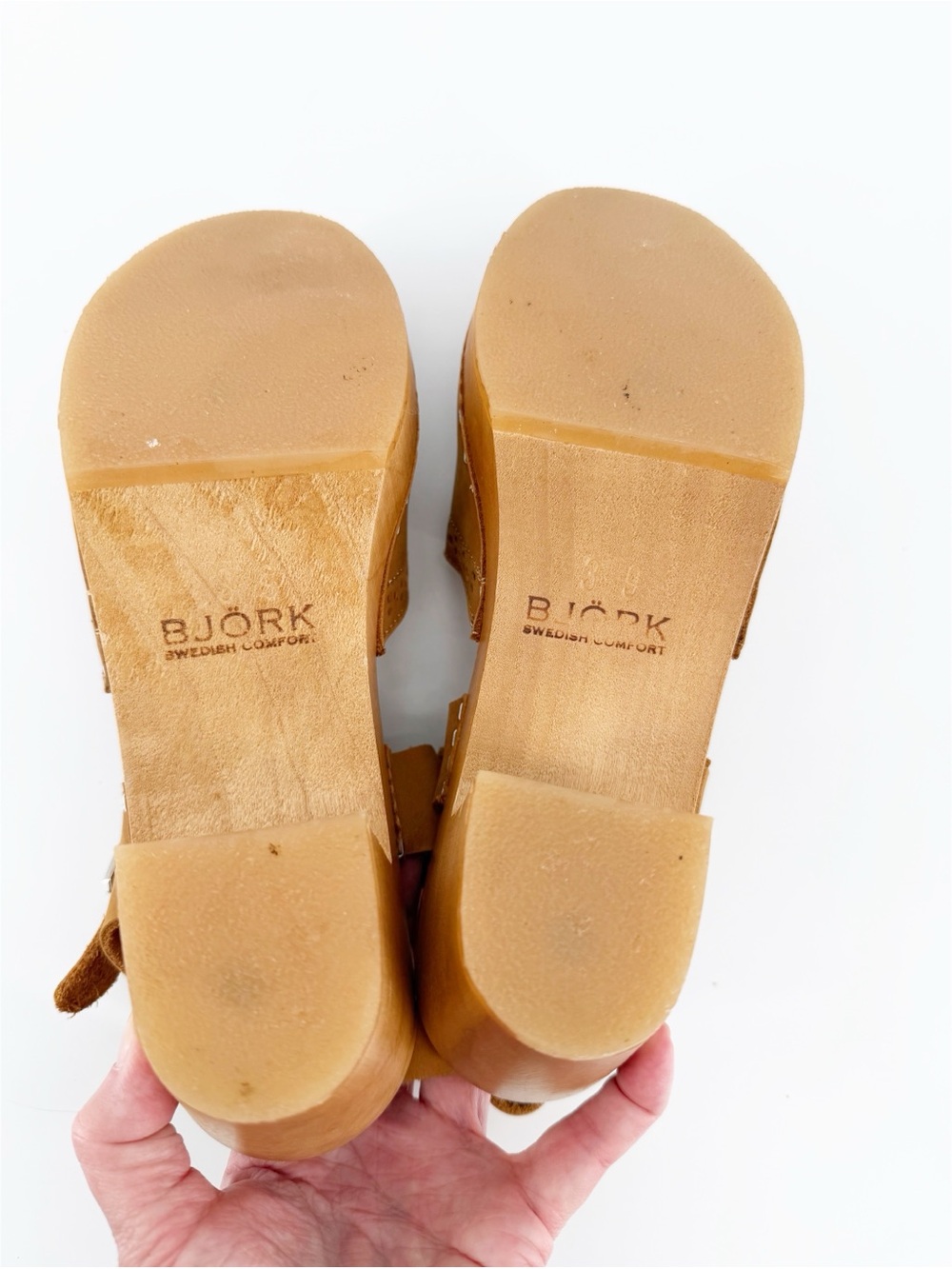 Bjork CLARA Swedish Wooden Clogs Sandals in Camel Nubuck - Picture 8 of 9